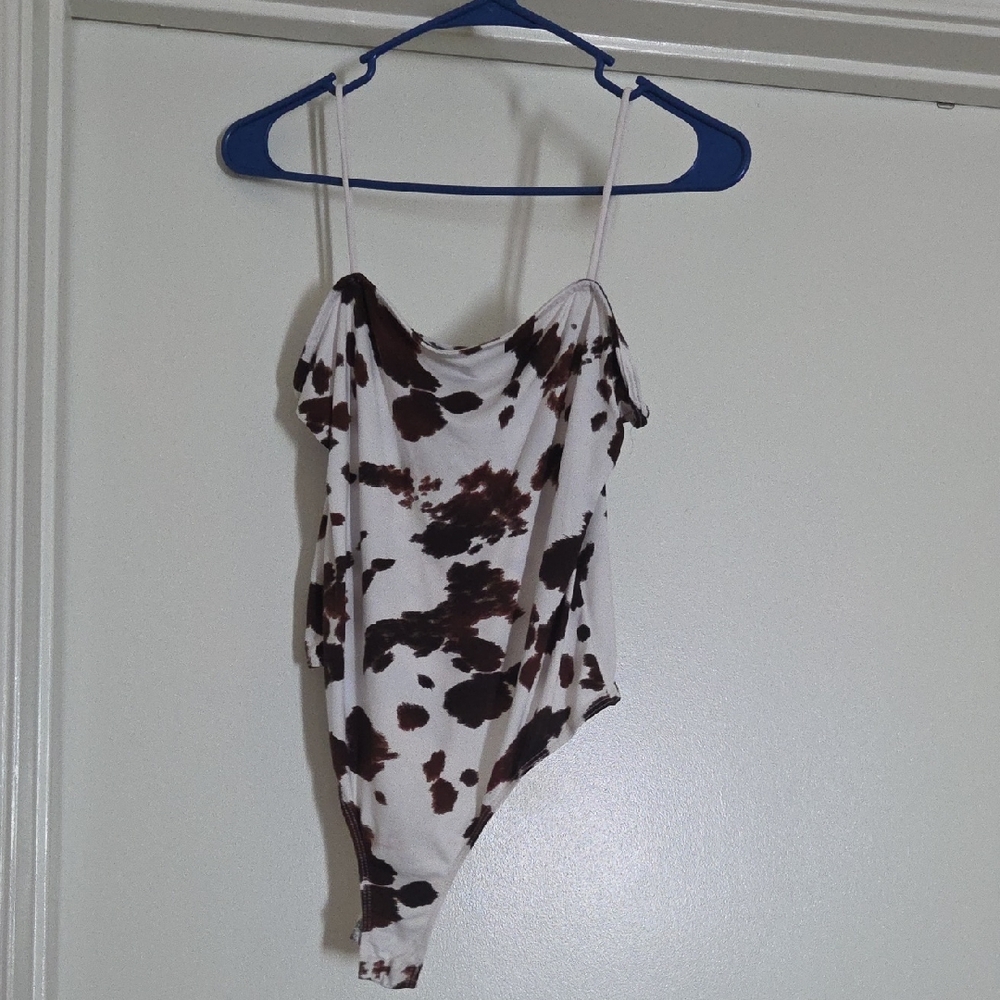 Forever 21 Brown & White Cow Print Strappy Bodysuit